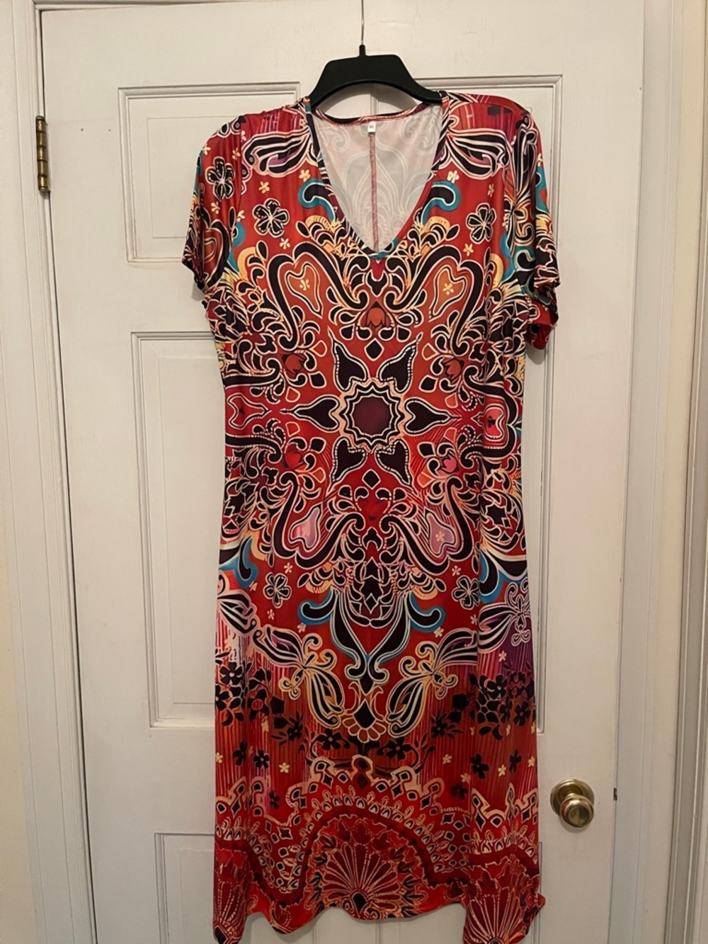 Orange Patterned V-Neck Women’s Dress